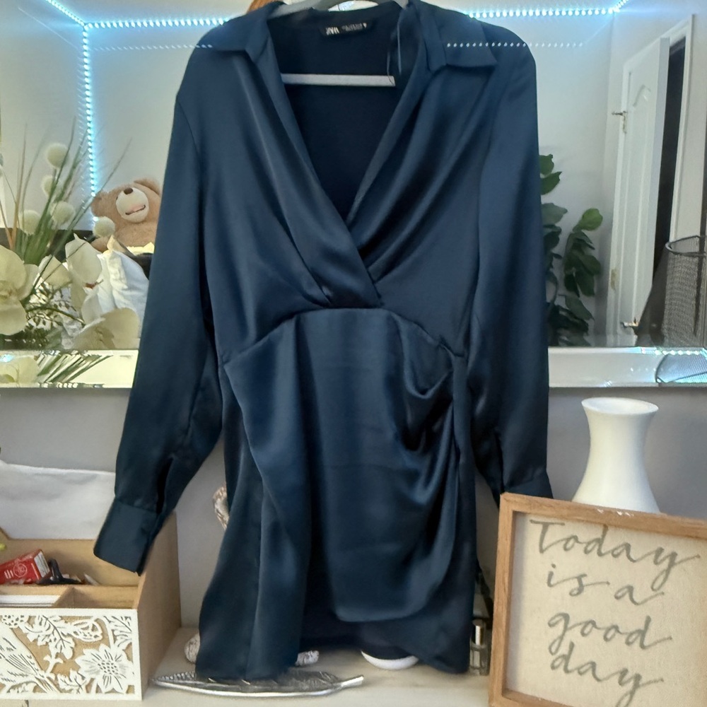Zara Deep Blue Satin Blouse